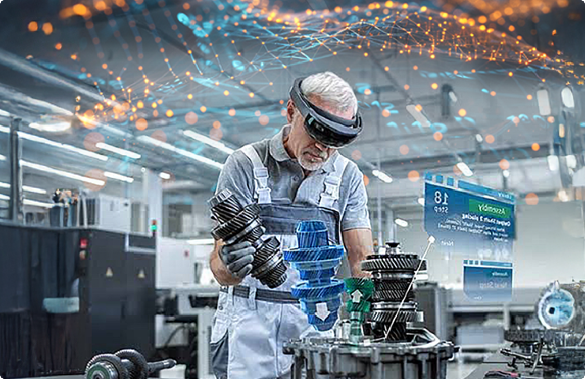 Factory worker using AR glasses